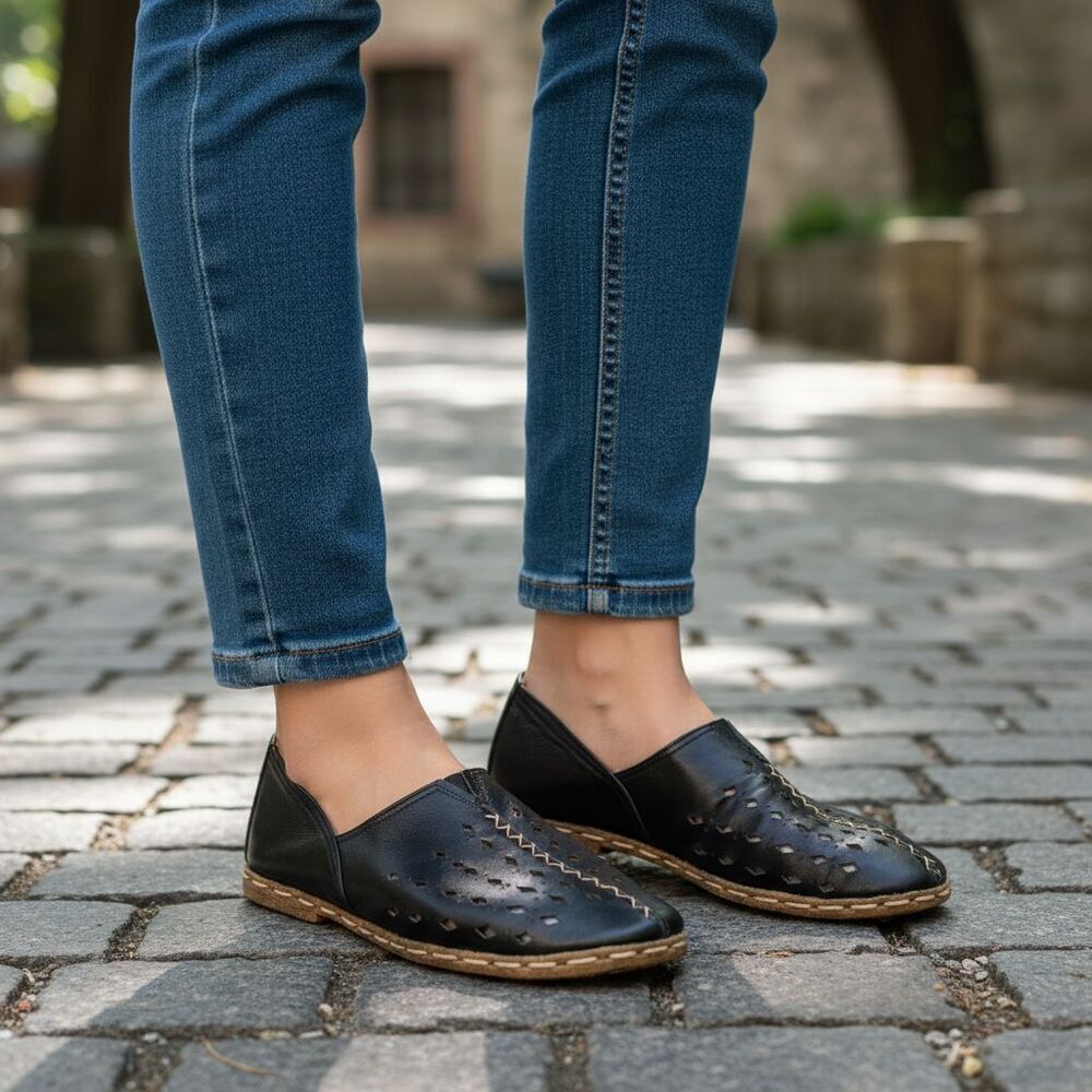 Arda Anatolian Leather Womens Shoe 11 Black Leather Slip On  Flat Loafer 41